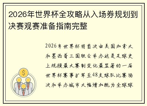 2026年世界杯全攻略从入场券规划到决赛观赛准备指南完整